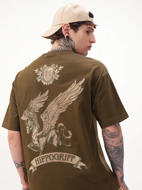 Harry Potter Men Printed Round Neck Oversized Fit T-Shirt