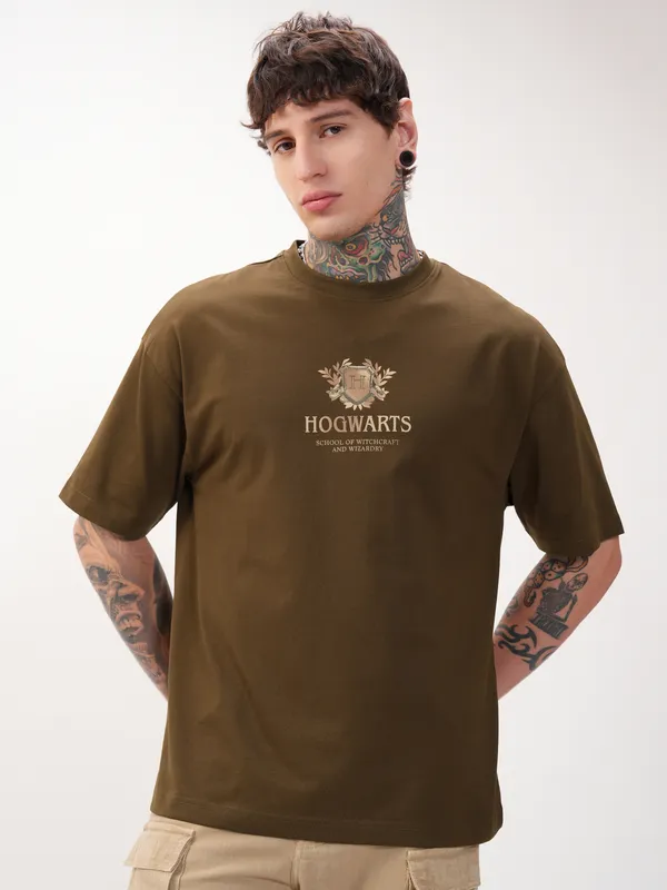 Harry Potter Men Printed Round Neck Oversized Fit T-Shirt