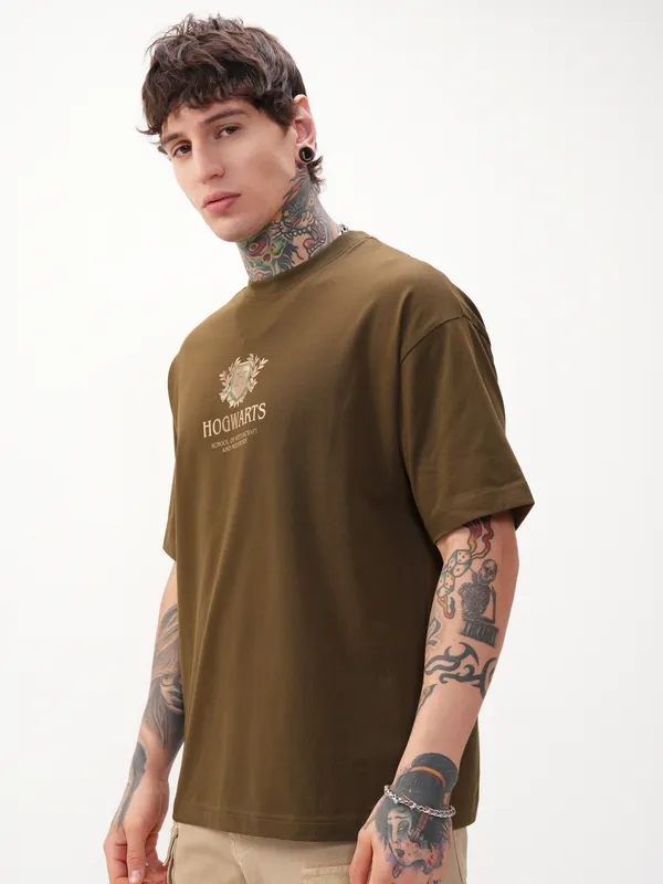 Harry Potter Men Printed Round Neck Oversized Fit T-Shirt