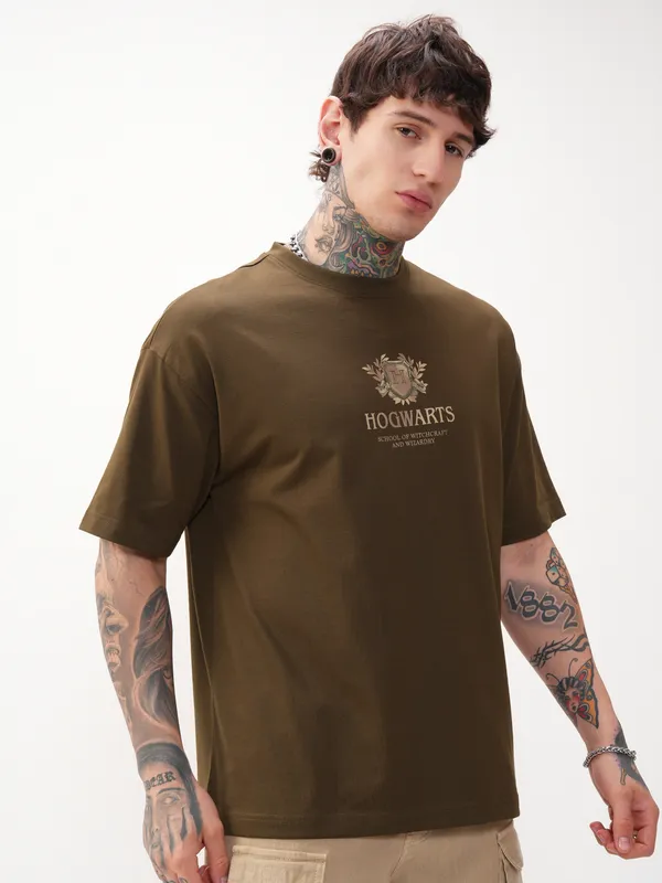 Harry Potter Men Printed Round Neck Oversized Fit T-Shirt