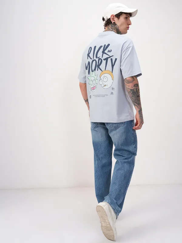 Highlander Men Grey Printed Round Neck Oversized Fit T-Shirt