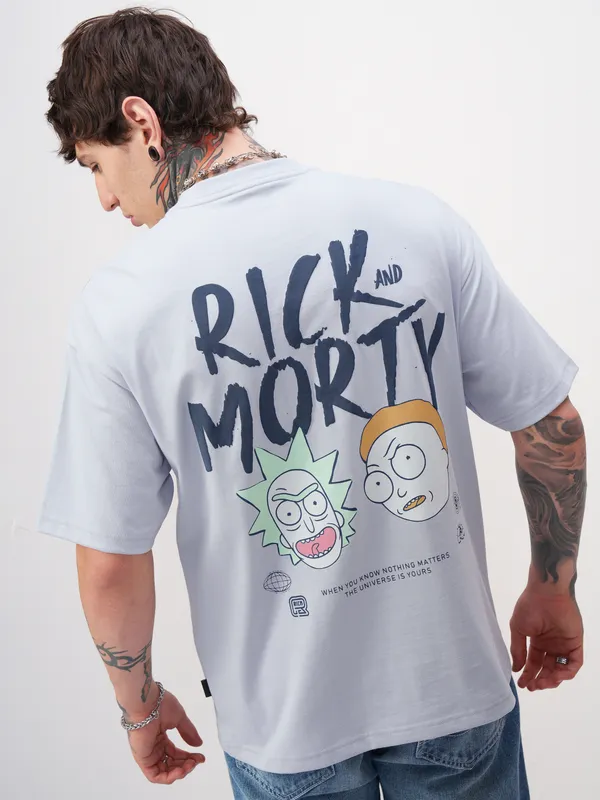 Highlander Men Grey Printed Round Neck Oversized Fit T-Shirt