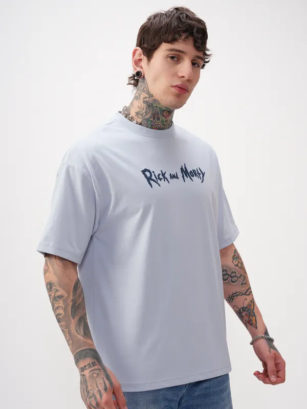 Highlander Men Grey Printed Round Neck Oversized Fit T-Shirt