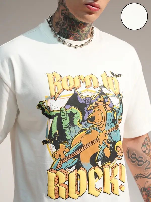 WB By Highlander Men Off White Scooby Doo Printed Round Neck T-Shirt