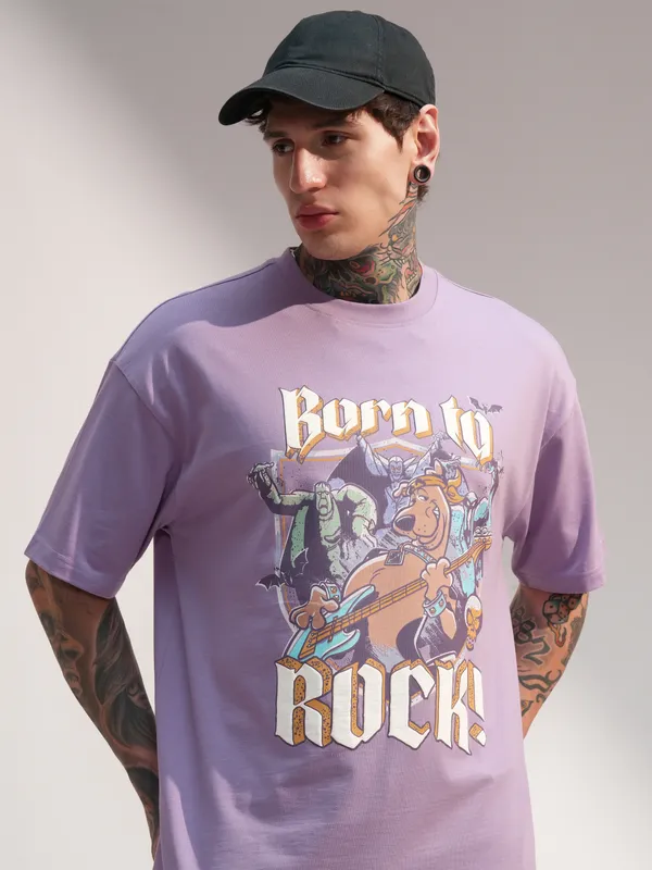 WB By Highlander Men Lavender Scooby Doo Printed Round Neck T-Shirt