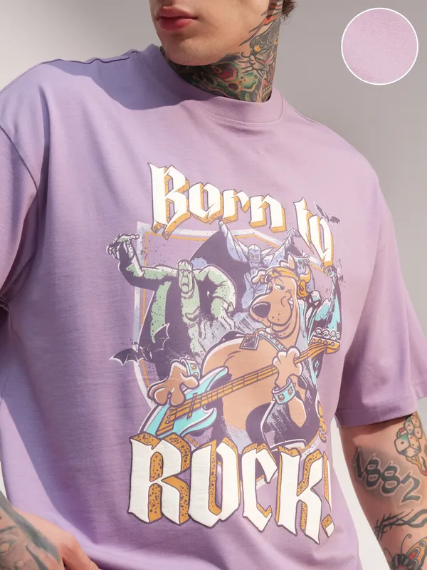 WB By Highlander Men Lavender Scooby Doo Printed Round Neck T-Shirt
