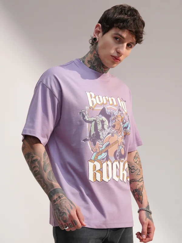 WB By Highlander Men Lavender Scooby Doo Printed Round Neck T-Shirt