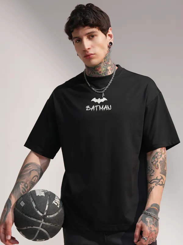 DC By Highlander Men Black Batman Printed Round Neck T-Shirt
