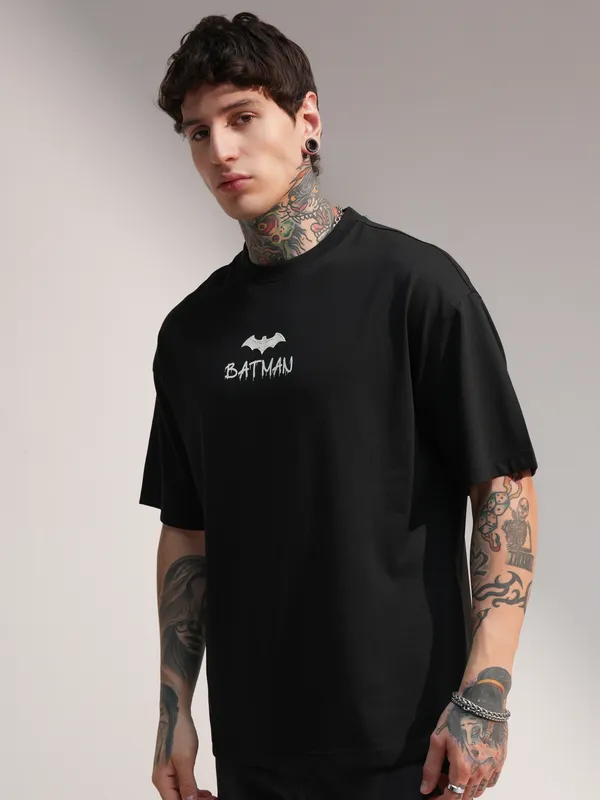 DC By Highlander Men Black Batman Printed Round Neck T-Shirt
