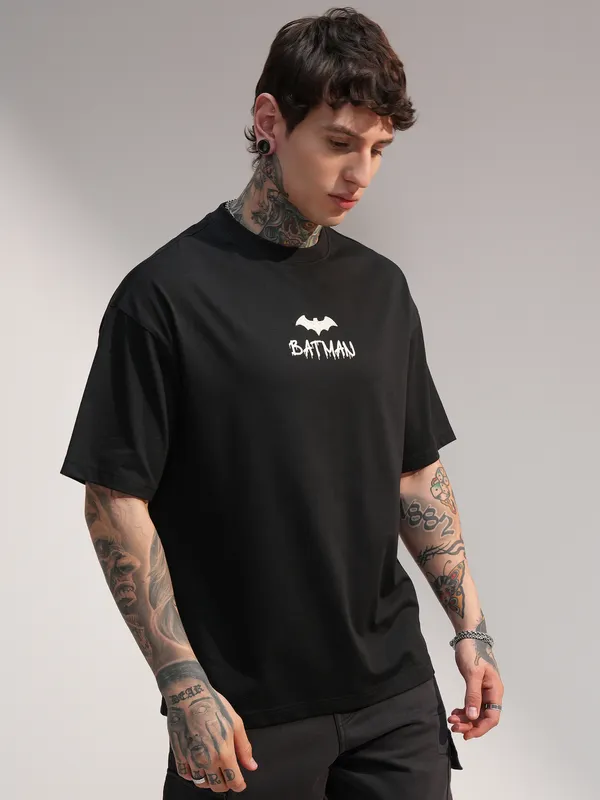 DC By Highlander Men Black Batman Printed Round Neck T-Shirt