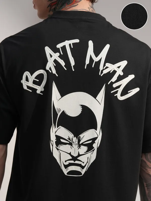 DC By Highlander Men Black Batman Printed Round Neck T-Shirt