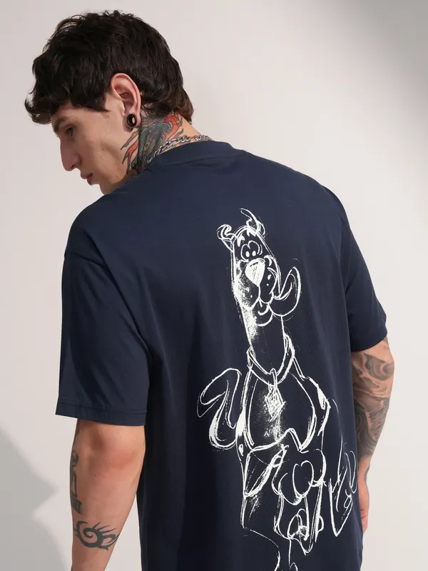 WB By Highlander Men Navy Blue Scooby Doo Printed Round Neck T-Shirt
