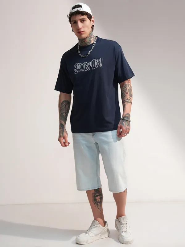 WB By Highlander Men Navy Blue Scooby Doo Printed Round Neck T-Shirt