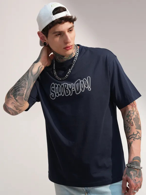 WB By Highlander Men Navy Blue Scooby Doo Printed Round Neck T-Shirt
