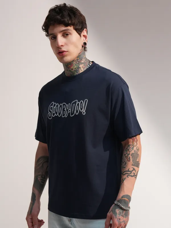 WB By Highlander Men Navy Blue Scooby Doo Printed Round Neck T-Shirt