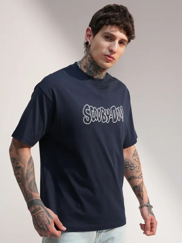 WB By Highlander Men Navy Blue Scooby Doo Printed Round Neck T-Shirt