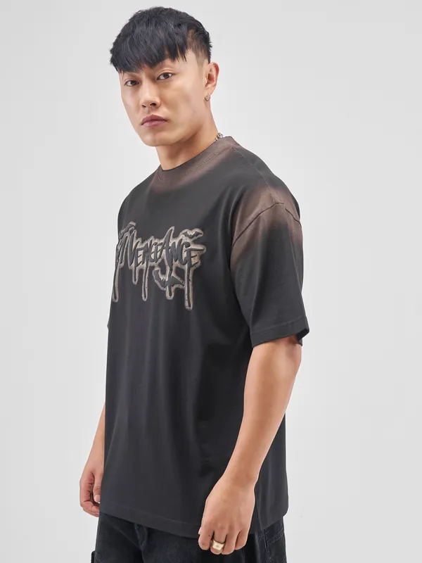 DC By Highlander Men Black Batman Printed Round Neck Oversized Fit T-Shirt