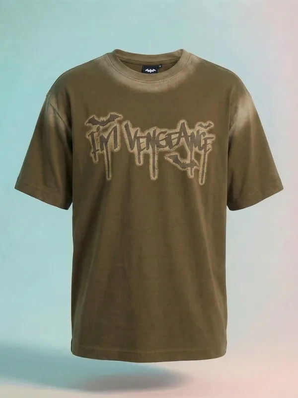 DC BY Highlander Men Brown Batman Printed Round Neck Oversized Fit T-Shirt