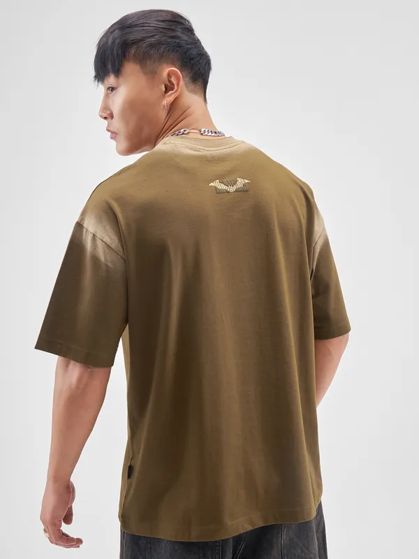 DC BY Highlander Men Brown Batman Printed Round Neck Oversized Fit T-Shirt