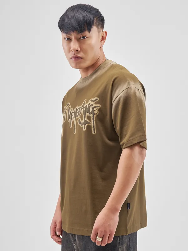 DC BY Highlander Men Brown Batman Printed Round Neck Oversized Fit T-Shirt