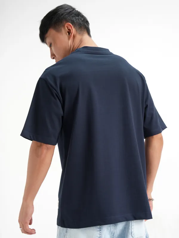 WB By Highlander Men Navy Blue Flintstones Printed Round Neck T-Shirt