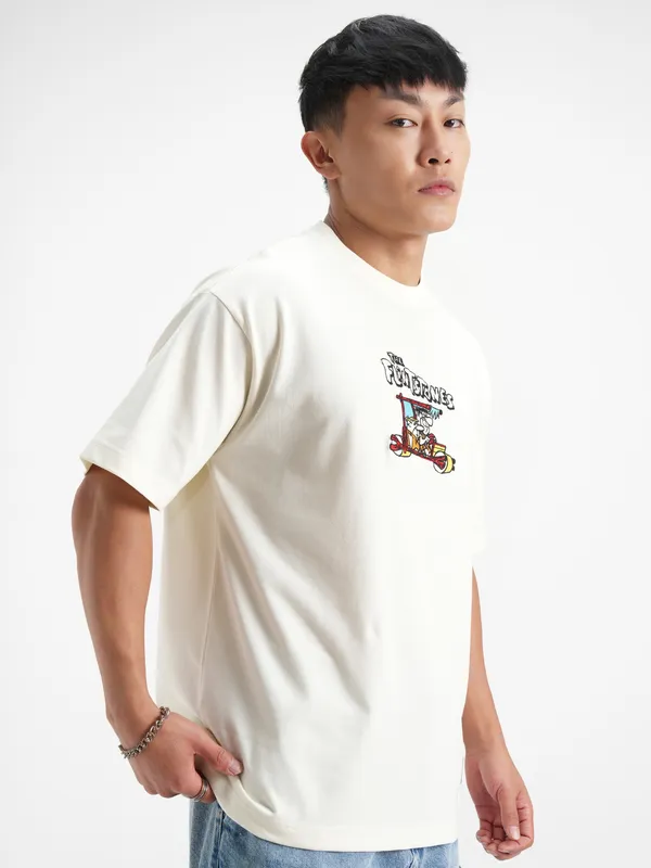 WB By Highlander Men Off White Flintstones Printed Round Neck T-Shirt