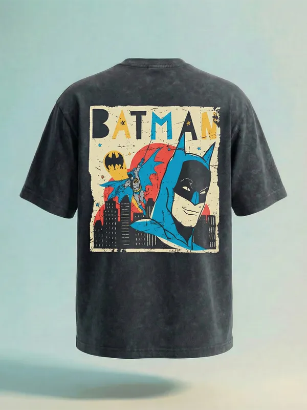 DC By Highlander Men Black Batman Printed Round Neck T-Shirt