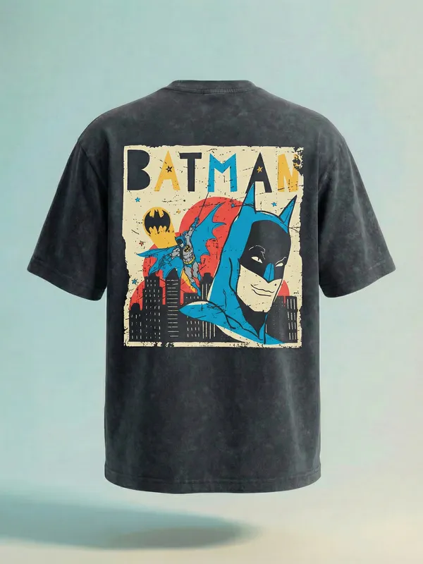 DC By Highlander Men Black Batman Printed Round Neck T-Shirt