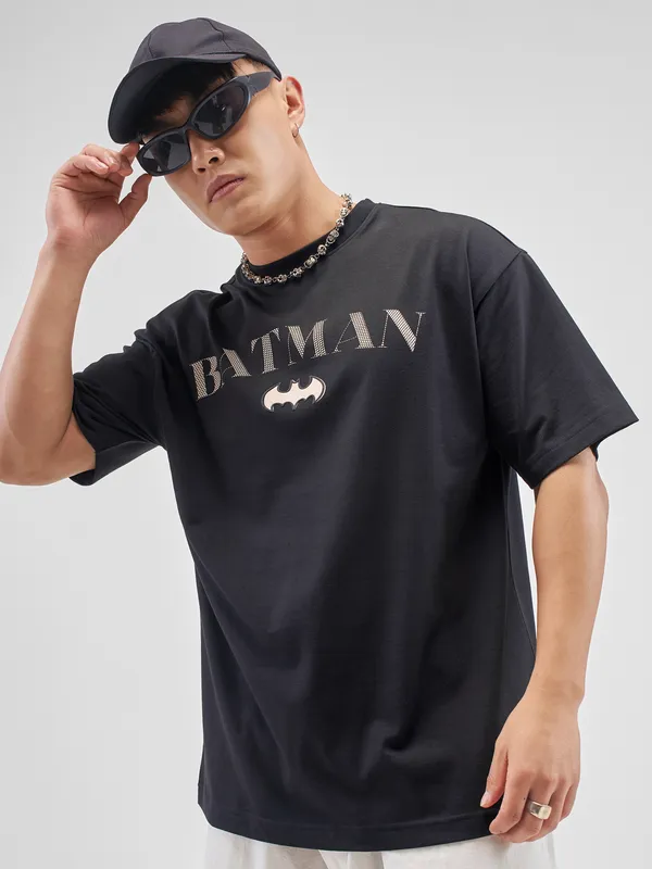 DC By Highlander Men Black Batman Printed Round Neck T-Shirt