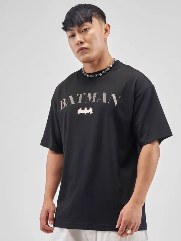 DC By Highlander Men Black Batman Printed Round Neck T-Shirt