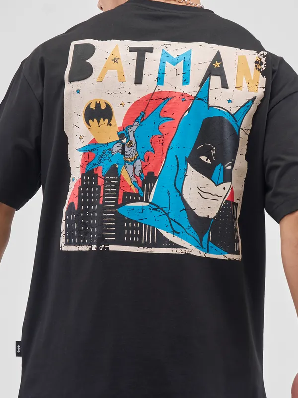 DC By Highlander Men Black Batman Printed Round Neck T-Shirt