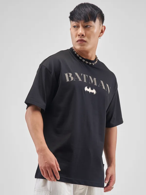 DC By Highlander Men Black Batman Printed Round Neck T-Shirt