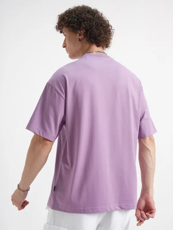 WB By Highlander Men Lavender Friends Printed Round Neck Oversized Fit T-Shirt