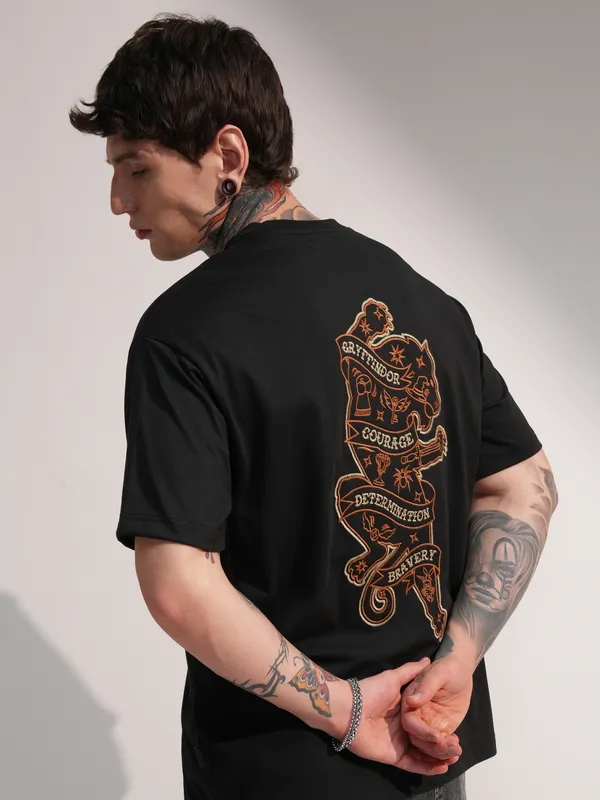 WB By Highlander Men Black Harry Potter Printed Round Neck T-Shirt