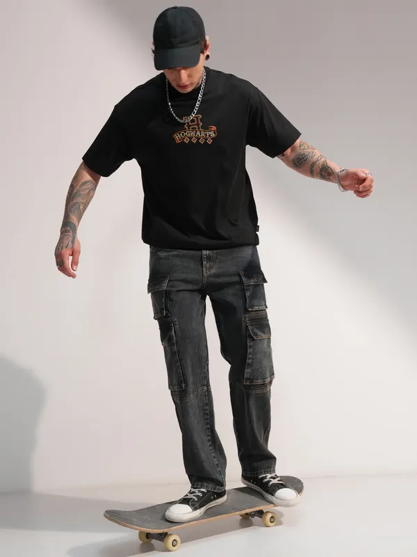 WB By Highlander Men Black Harry Potter Printed Round Neck T-Shirt