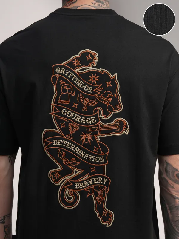 WB By Highlander Men Black Harry Potter Printed Round Neck T-Shirt