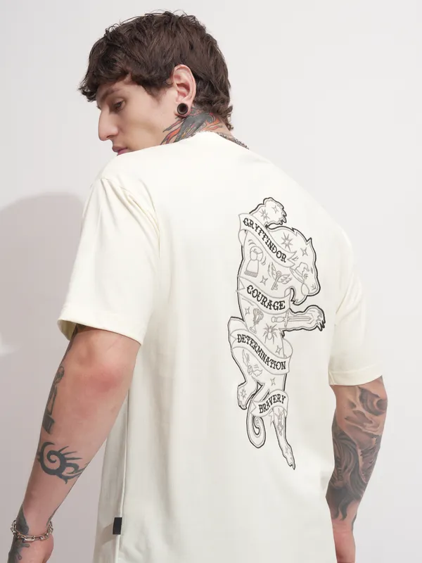 WB By Highlander Men Off White Harry Potter Printed Round Neck T-Shirt