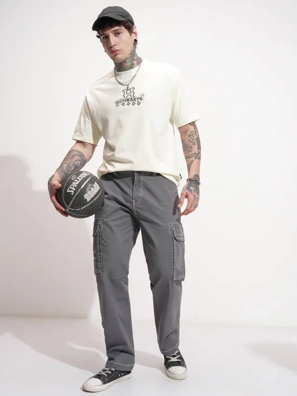 WB By Highlander Men Off White Harry Potter Printed Round Neck T-Shirt