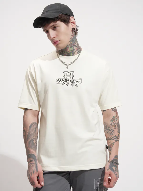 WB By Highlander Men Off White Harry Potter Printed Round Neck T-Shirt