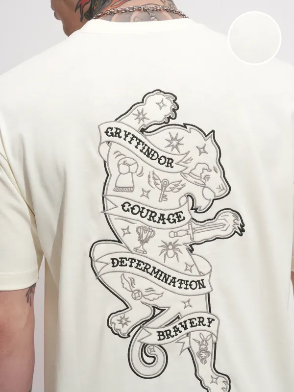 WB By Highlander Men Off White Harry Potter Printed Round Neck T-Shirt