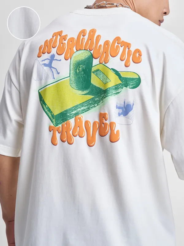 WB By Highlander Men White Rick And Morty Printed Round Neck Oversized Fit T-Shirt