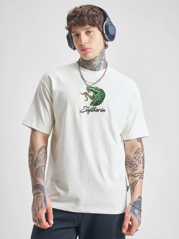 WB By Highlander Men Off White Harry Potter Printed Round Neck T-Shirt