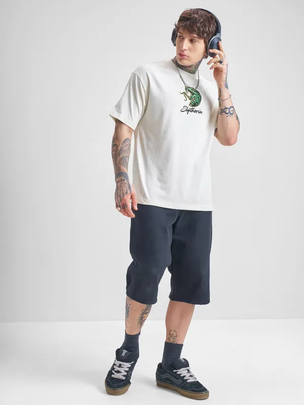 WB By Highlander Men Off White Harry Potter Printed Round Neck T-Shirt