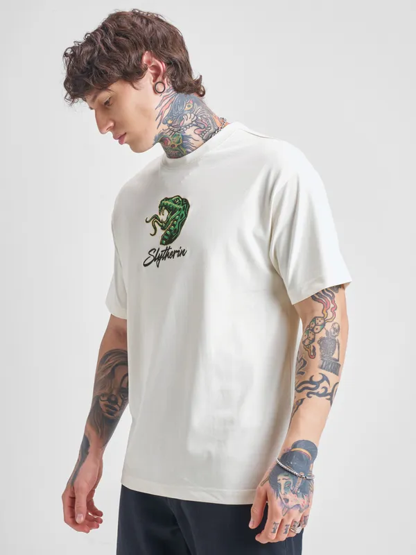 WB By Highlander Men Off White Harry Potter Printed Round Neck T-Shirt