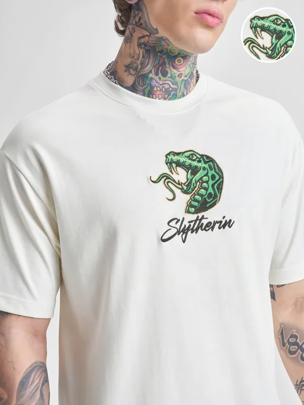 WB By Highlander Men Off White Harry Potter Printed Round Neck T-Shirt