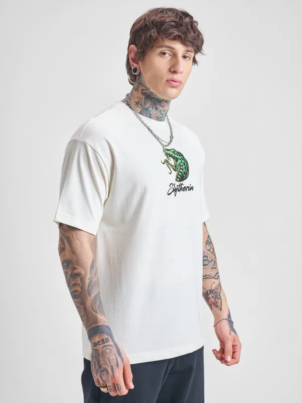 WB By Highlander Men Off White Harry Potter Printed Round Neck T-Shirt