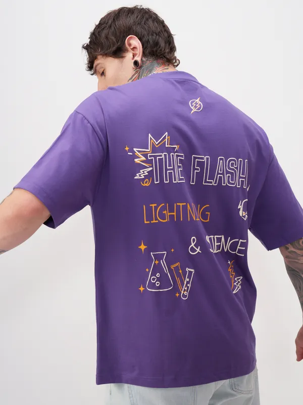 DC By Highlander Men Purple Batman Printed Round Neck Oversized Fit T-Shirt