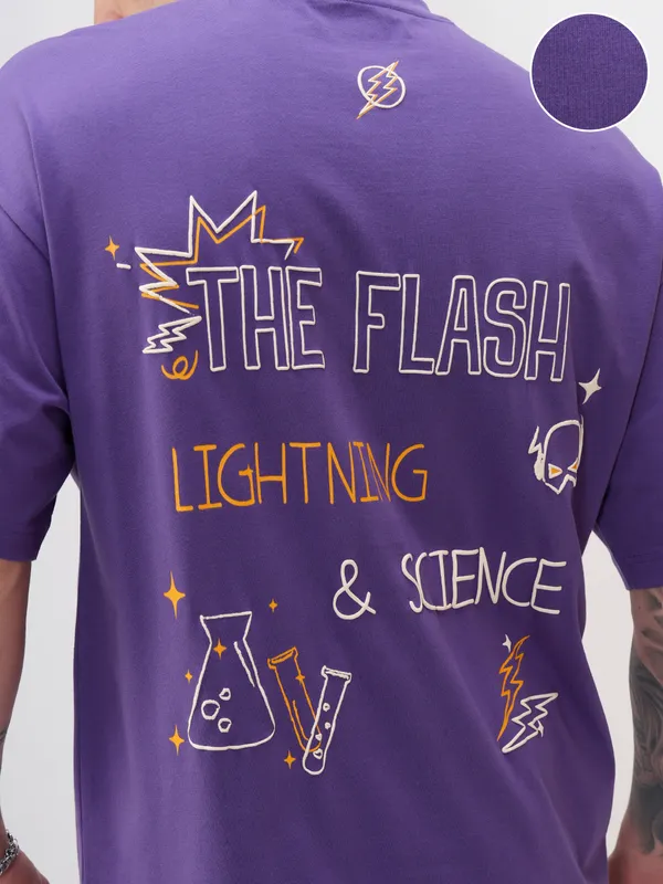 DC By Highlander Men Purple Batman Printed Round Neck Oversized Fit T-Shirt