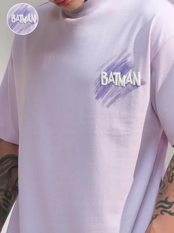DC By Highlander Men Mauve Batman Printed Round Neck Oversized Fit T-Shirt