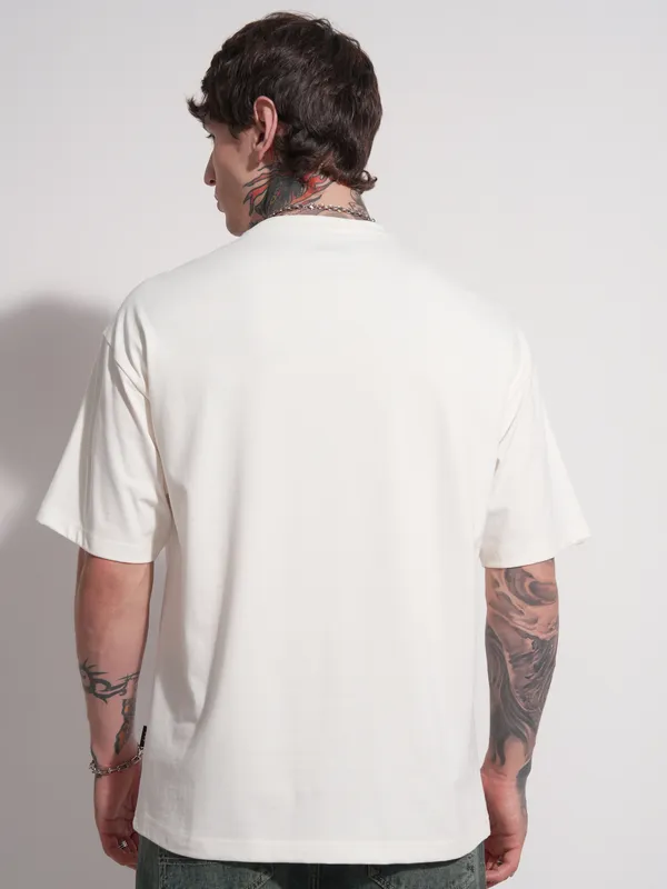 DC By Highlander Men Cream Joker Printed Round Neck Oversized Fit T-Shirt